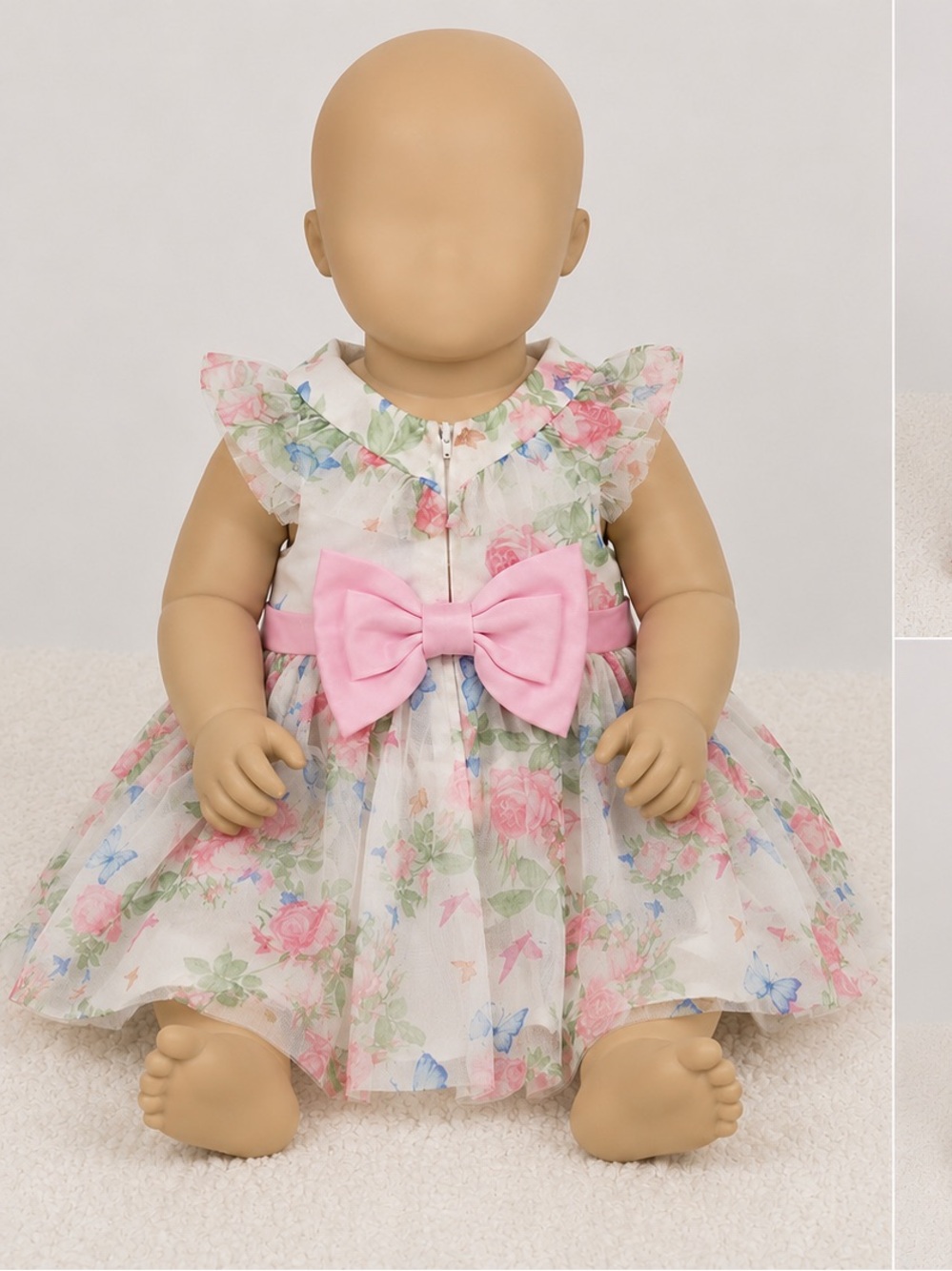 Rare Editions White Floral Dress with Pink and Blue Accents